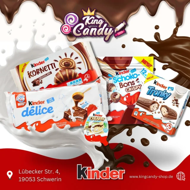 Schon alles probiert? 🤤🥰 verschiedene Kinder Produkte, Croissant 🥐 Schokobons Crispy oder die beliebten Tronky‘s ❤️ #kingcandy #schwerin #candy #king #sweet #parchim #süß #ludwigslust #kinder #schoko #gadebusch